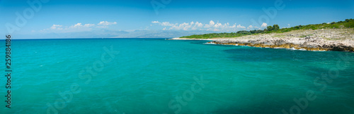 Corfu, panorama from the coast with views of the mountains in Albania.