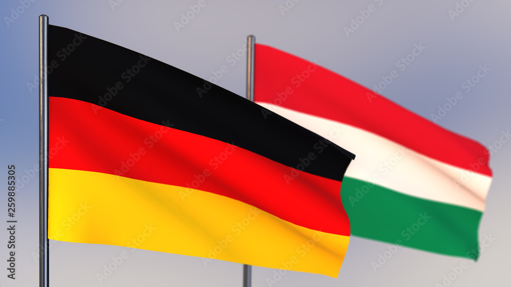 Naklejka premium Hungary 3D flag waving in wind.