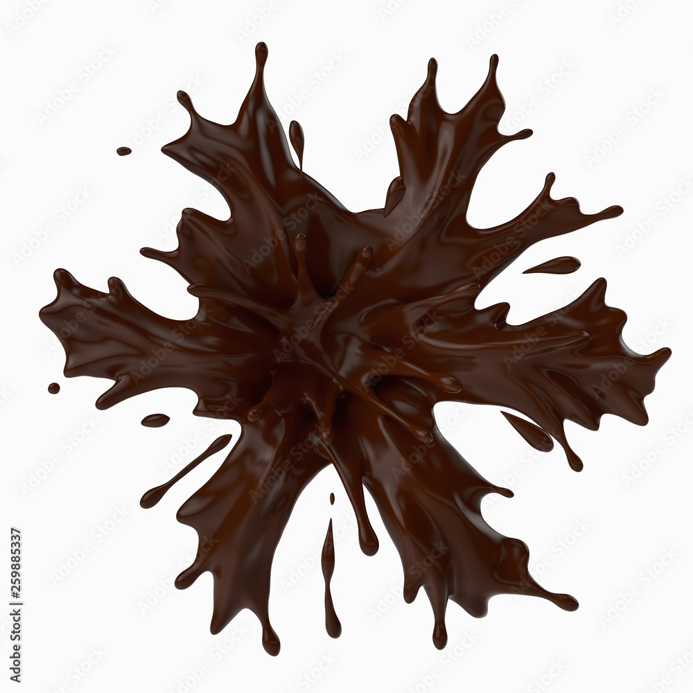 A splash of chocolate. 3d rendering, 3d illustration.