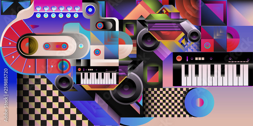 Vector illustration music instrument and colorful art background