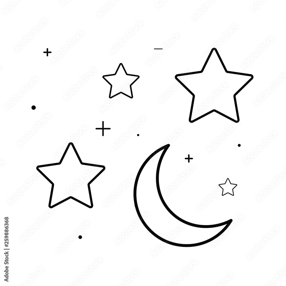 Moon and stars line icon