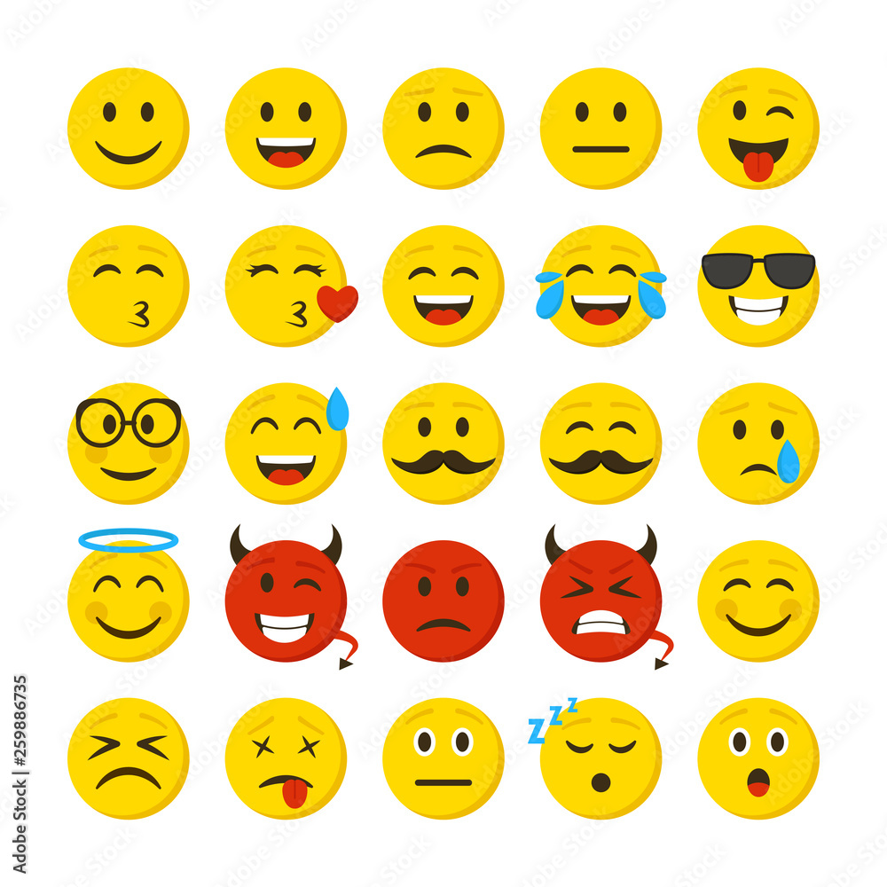 Naklejka premium Cartoon Color Emoticons Sign Icon Set. Vector