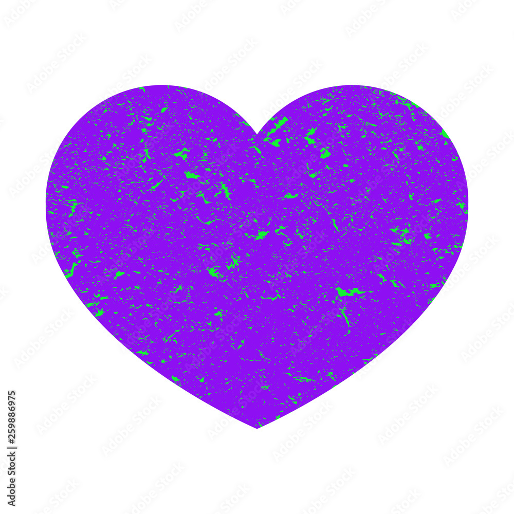  Purple bright heart in the form of gem. Grunge texture. Heart on an isolated white background. Vector illustration.