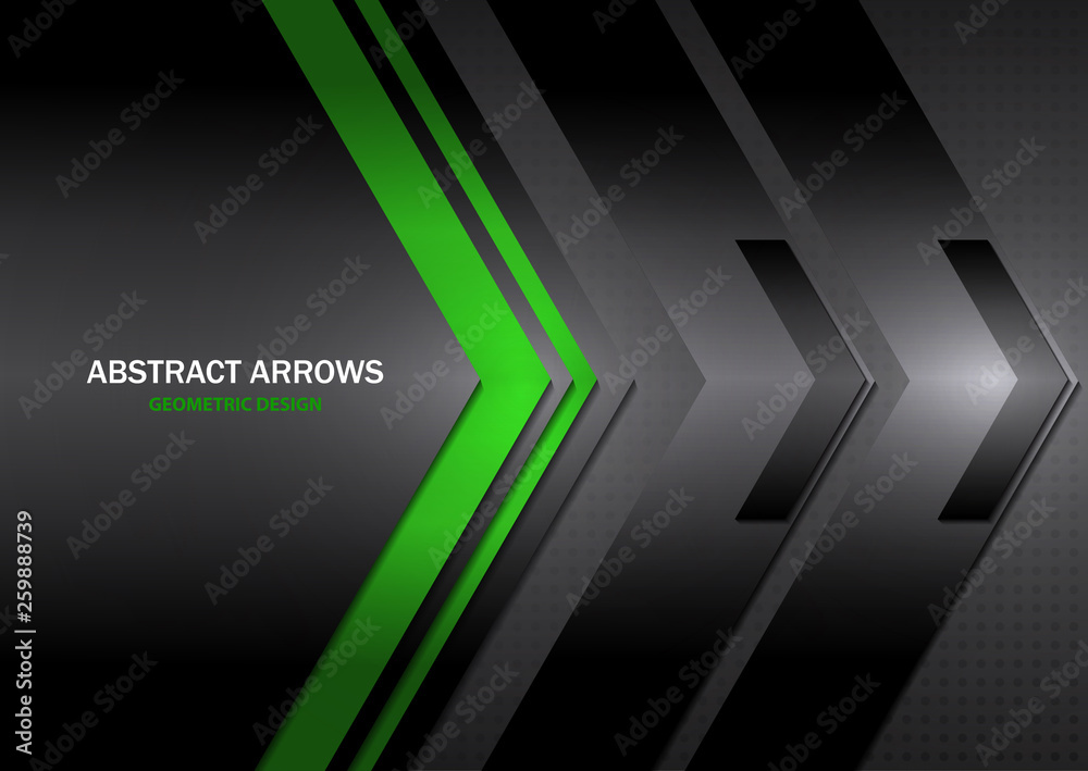Abstract tech arrows on a gray-black gradient background. Geometric overlap. Space for text. - obrazy, fototapety, plakaty 