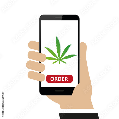 person ordered cannabis online via smartphone isolated on white background vector illustration EPS10