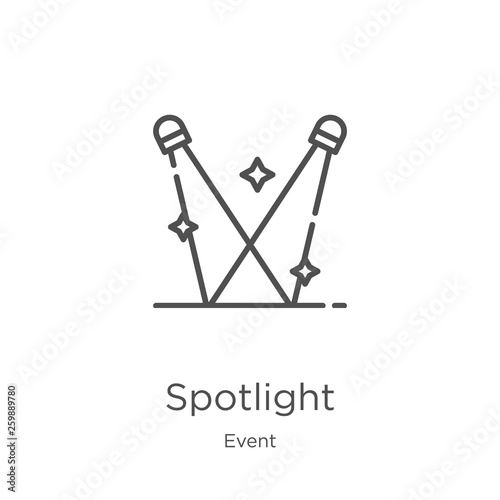 spotlight icon vector from event collection. Thin line spotlight outline icon vector illustration. Outline, thin line spotlight icon for website design and mobile, app development