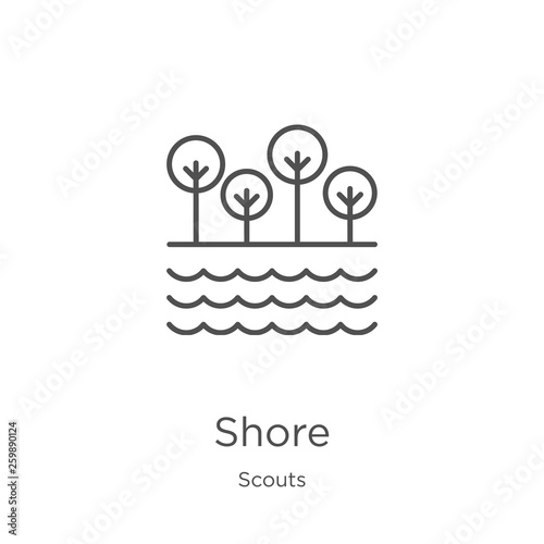 shore icon vector from scouts collection. Thin line shore outline icon vector illustration. Outline, thin line shore icon for website design and mobile, app development