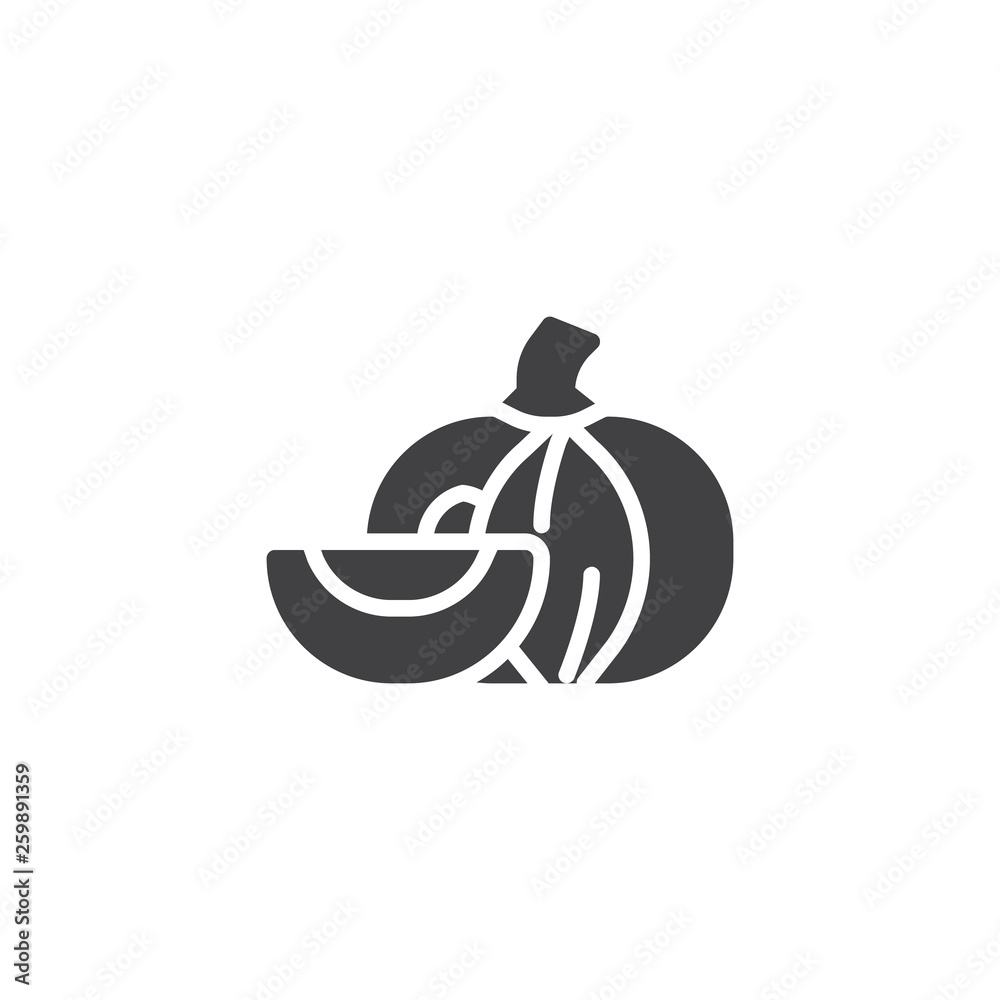 Pumpkin whole and a piece vector icon. filled flat sign for mobile concept and web design. Pumpkins glyph icon. Healthy food symbol, logo illustration. Pixel perfect vector graphics Pumpkin whole and a piece vector icon. filled flat sign for mobile concept and web design. Pumpkins glyph icon. Healthy food symbol, logo illustration. Pixel perfect vector graphics