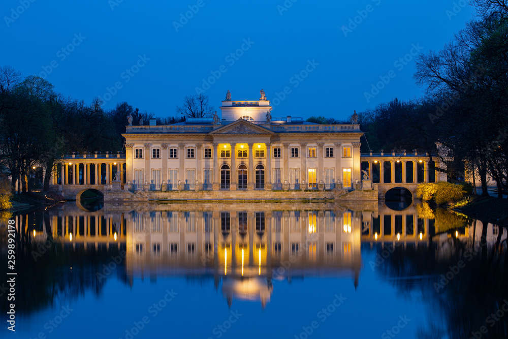 Royal Palace on the Water in Lazienki Park at night,Warsaw