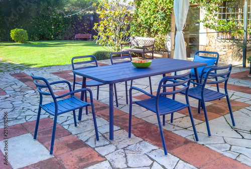 garden dining table with chairs.