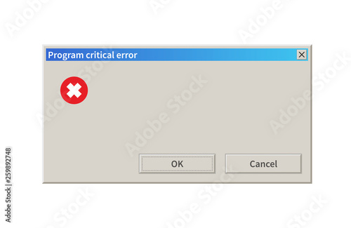 Critical error message, blank template window in retro style on white