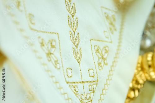 royal golden embroidery on white towel