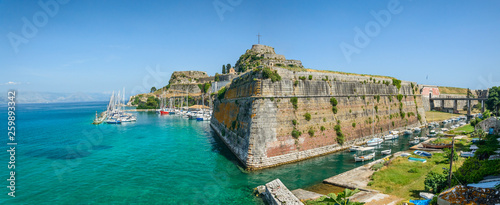Corfu, Kerkyra panorama on the old fortress, view from the sea.
