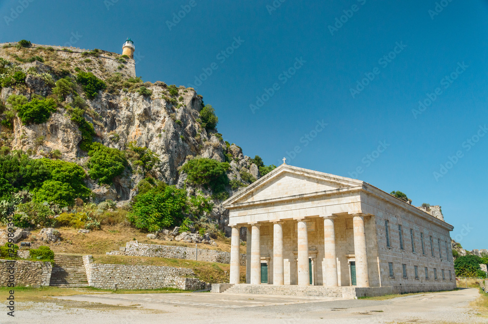 Corfu, Kerkyra Saint George Church inside the old fortress on the seashore.