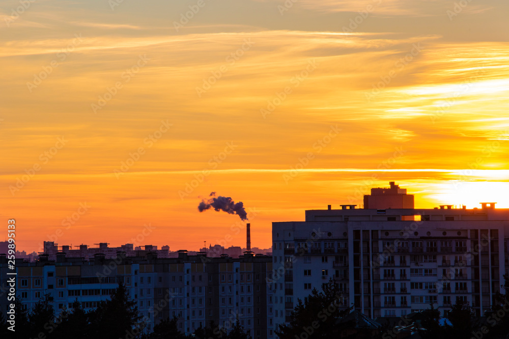 Beautiful urban sunset in spring or summer. Background. Beautiful urban sunset in spring or summer. Background.