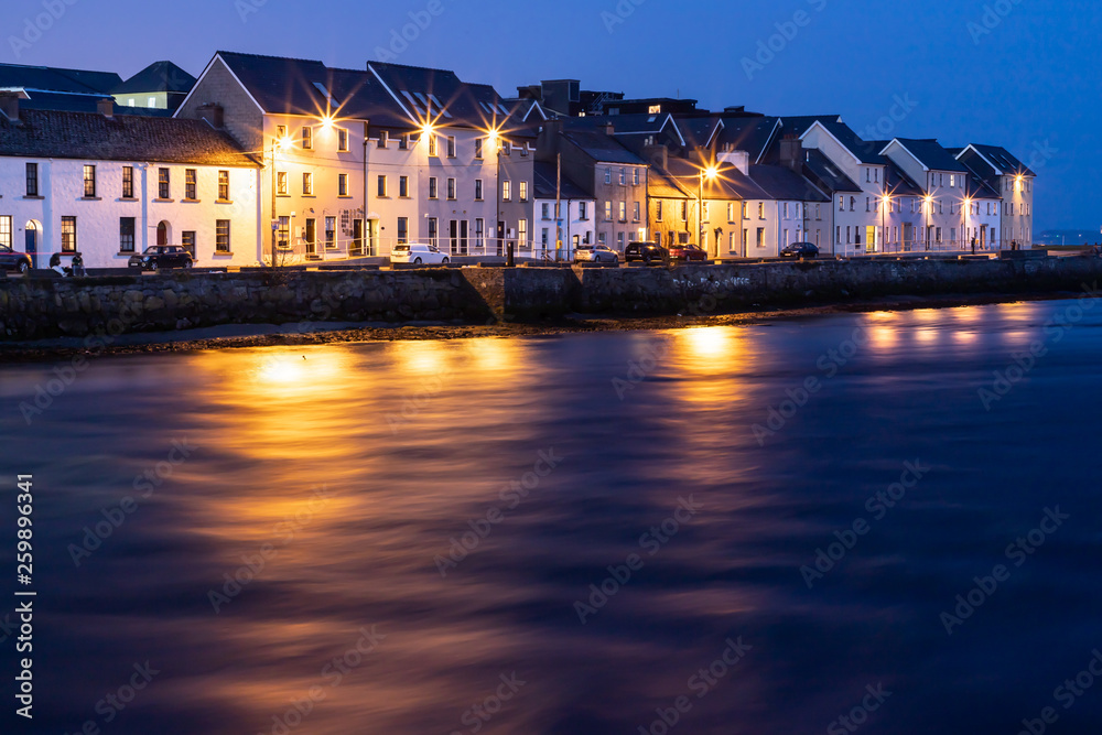 Colored houses around Corrib river in Galway