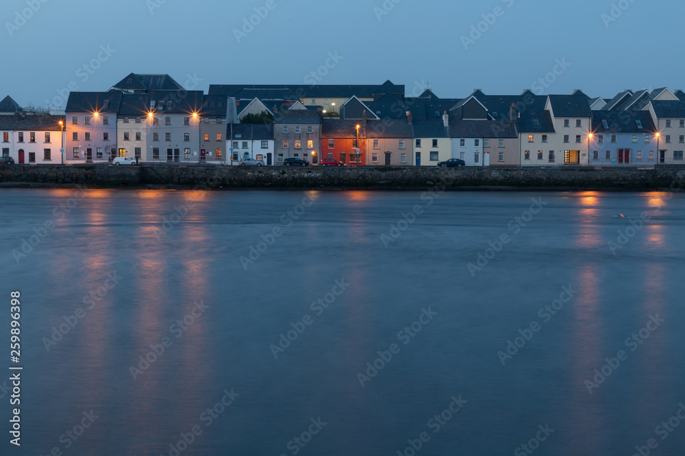 Colored houses around Corrib river in Galway