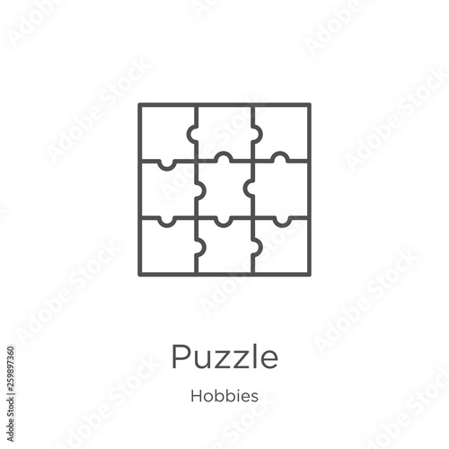 puzzle icon vector from hobbies collection. Thin line puzzle outline icon vector illustration. Outline, thin line puzzle icon for website design and mobile, app development
