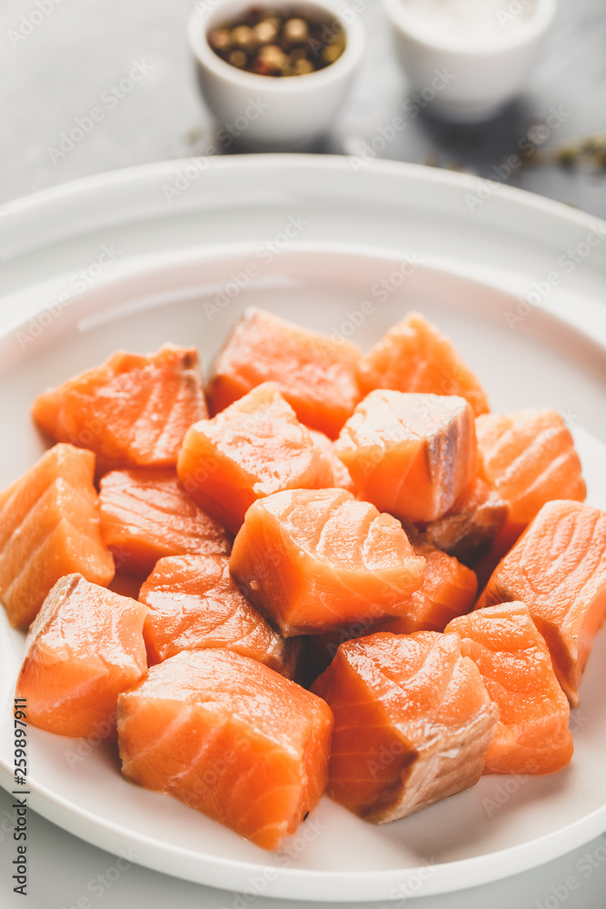 Close up at pieces of Salmon Close up at pieces of Salmon