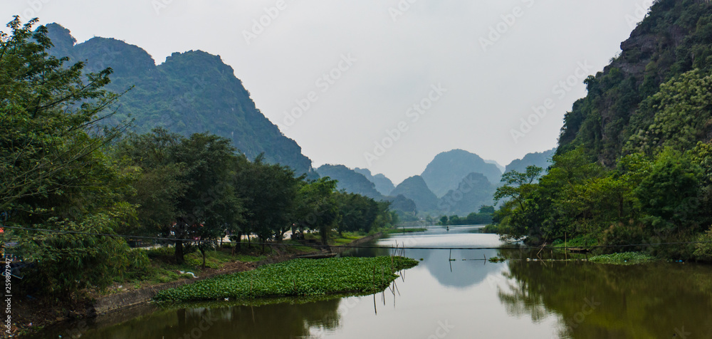 river and limestone mountains in Hoa Lu,  ancient capital of Vietnam