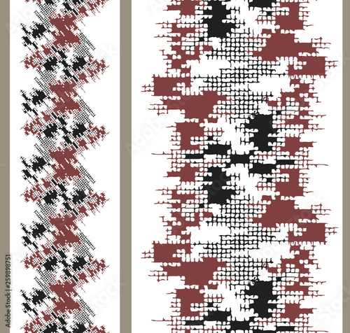 Vertical abstract pattern with grunge elements. Vector set of 2.  Fashion design, white background. 