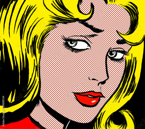 illustration of a girl face in the style of 60s comic books, pop art