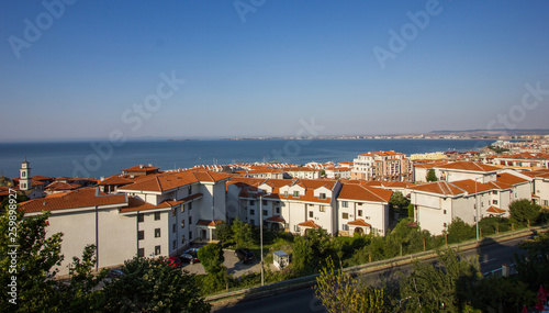 red roofs and sea