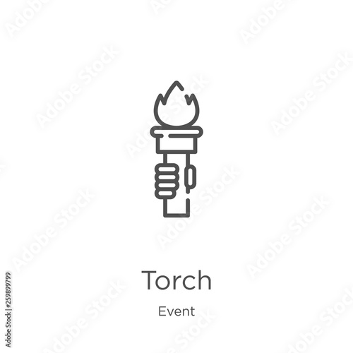 torch icon vector from event collection. Thin line torch outline icon vector illustration. Outline, thin line torch icon for website design and mobile, app development