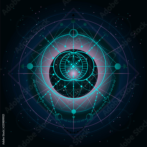 Vector illustration of Sacred or mystic symbol on abstract background. Geometric sign drawn in lines.