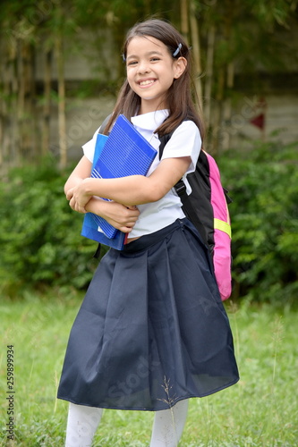 Catholic Child Girl Student Smiling With Notebooks