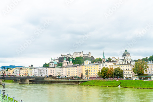 Salzburg City with Festung Hohensalzburg and Salzach river