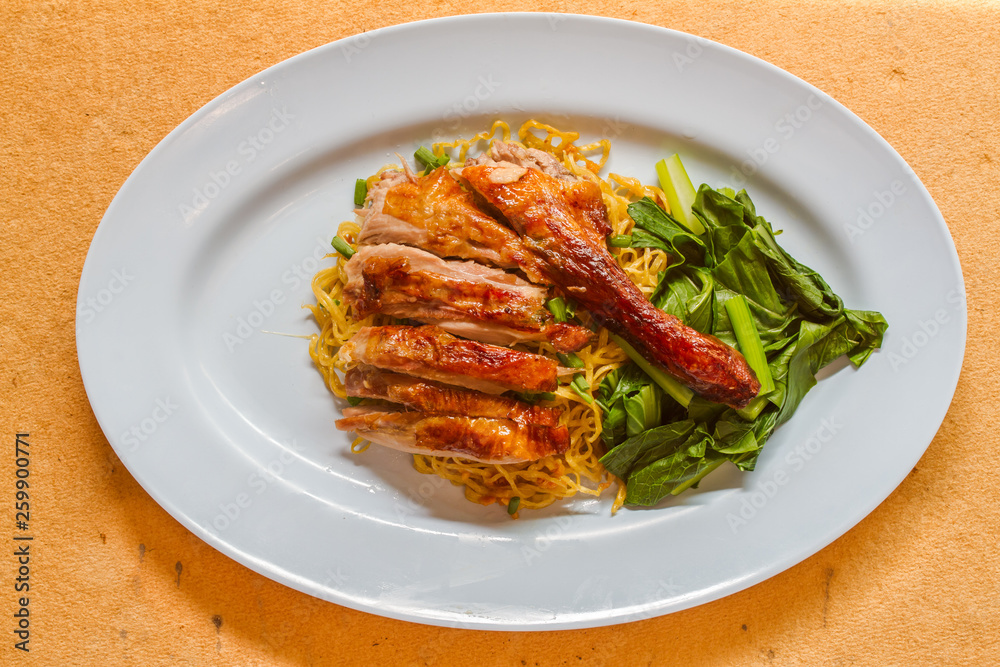 Roasted Duck nooddle on wood background Roasted Duck nooddle on wood background