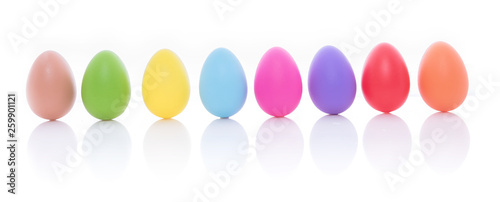 Bright and colorful Easter eggs in row
