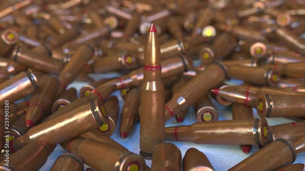 Many rifle cartridges. Realistic 3D animation Many rifle cartridges. Realistic 3D animation
