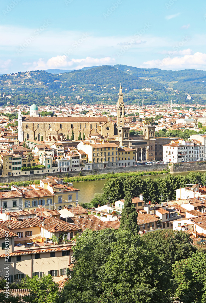 cityscape view of Florence or Firenze city Italy - Palazzo Vecchio and Arno river view