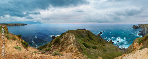 Summer Atlantic ocean rocky coastline (Algarve, Portugal).