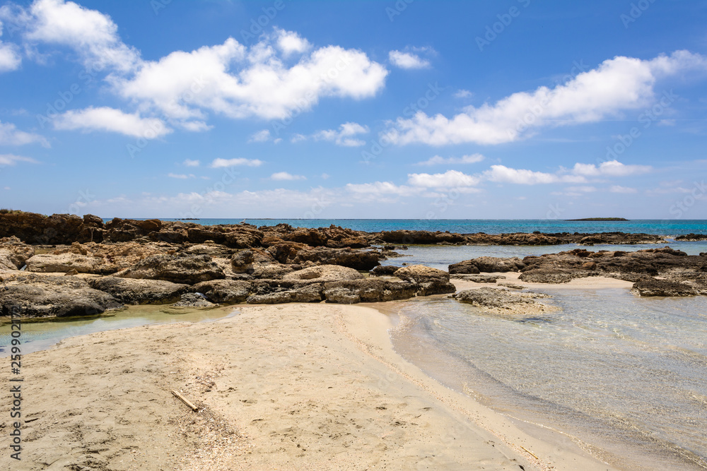 Rocky coast of Elafonisi beach. Crete, Greece. Europe
