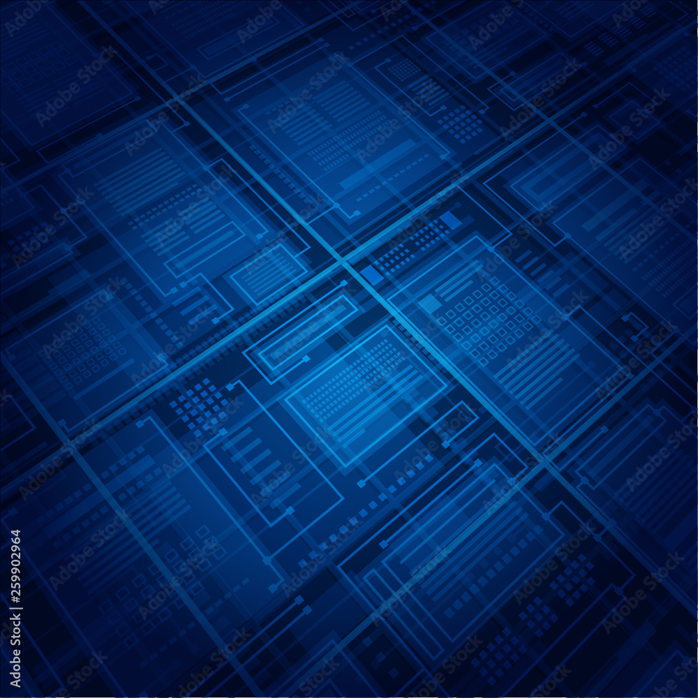 Abstract database technology blue connections inspace vector background.