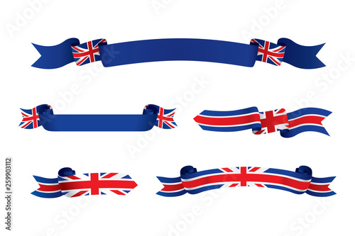United Kingdom flag ribbon isolated on white background. Vector illustration