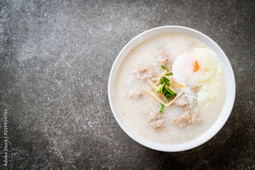 congee with minced pork in bowl congee with minced pork in bowl