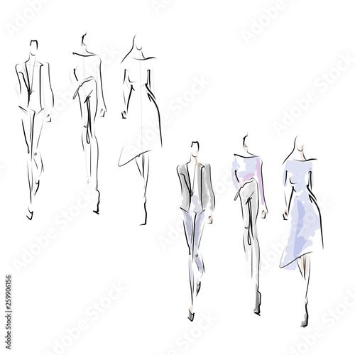 Women's silhouettes in clothes. Fashion sketches