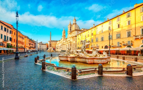 Piazza Navona in Rome, Italy. Rome Navona Square. Ancient stadium of Rome for athletic contests. Italy architecture and landmark. Piazza Navona is one of the main attractions of Rome and Italy. photo