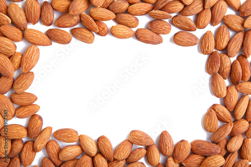 Group of almonds isolated on white background
