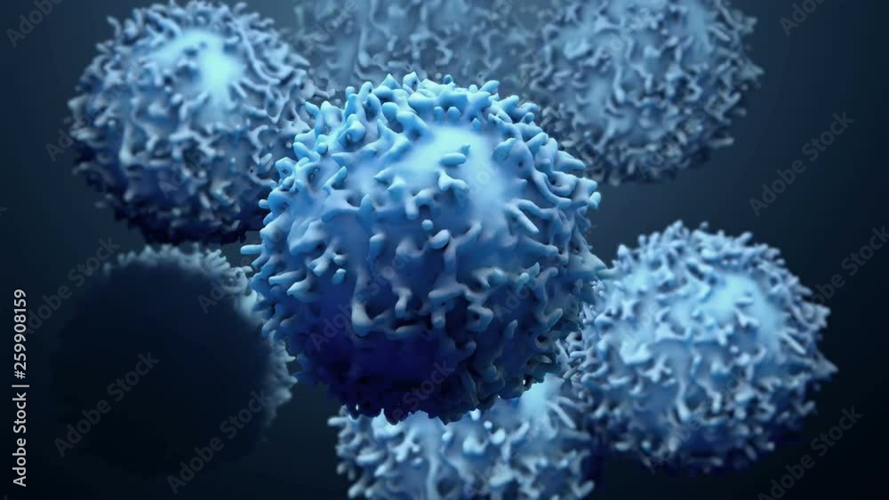 3d illustration proteins with lymphocytes , t cells or cancer cells