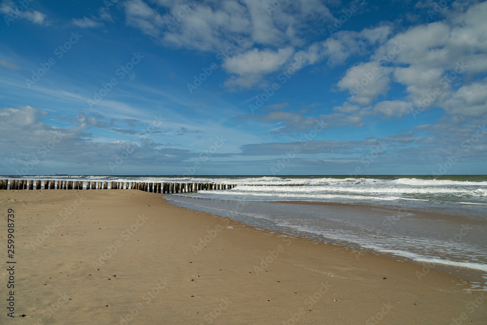 High Tide with rough wind at Springtime at Domburg Beach/ Netherlands