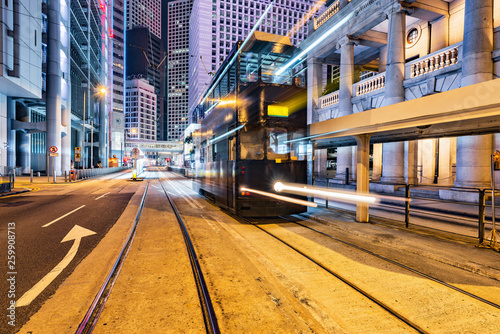 Night street view in Central city District. Hong Kong.