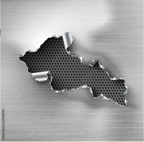 ragged Hole torn in ripped steel on metal