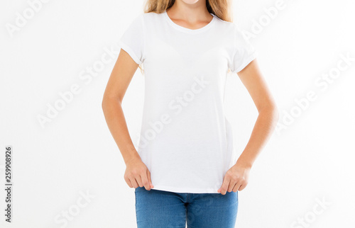 white t shirt t-shirt on a girl with perfect body, woman tshirt mock up