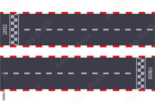 Rally races line track or road marking. Car or karting road racing vector background. Vector illustration.