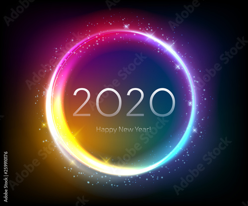 Colorful glow 2020 new year vector illustration.